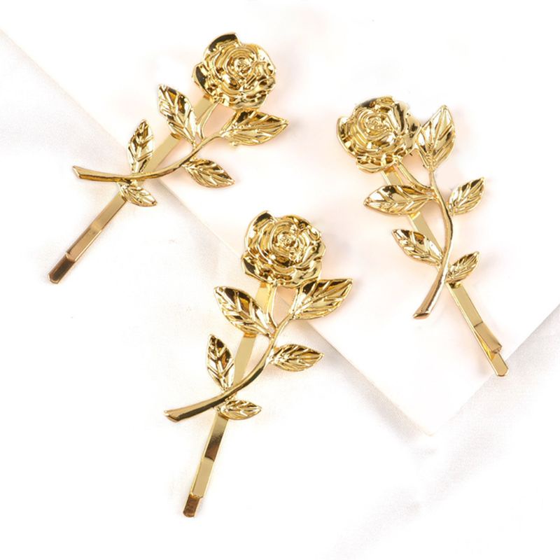 Ghim Cài Tóc Hình Hoa Hồng / Bướm Bằng Kim Loại Màu Vàng Lấp Lánh Thanh Lịch Cho Nữ