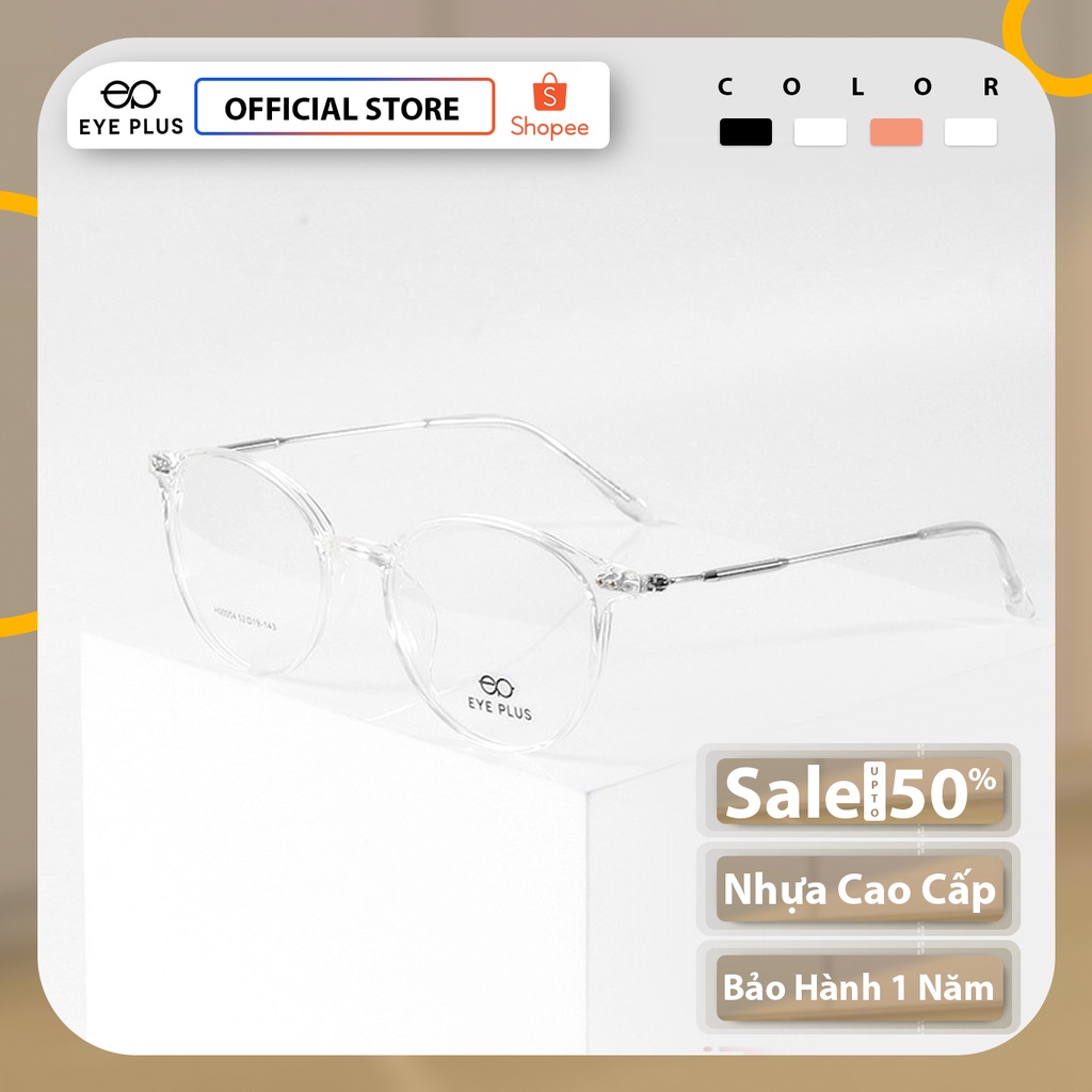 Gọng kính mắt cận nam nữ thời trang EYE PLUS tròn càng kim loại mảnh E450-H00004