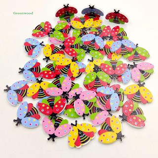Set 100 Nút Gỗ 2 Lỗ Hình Dáng Chú Bọ Cánh Cứng Dễ Thương Đa Dụng