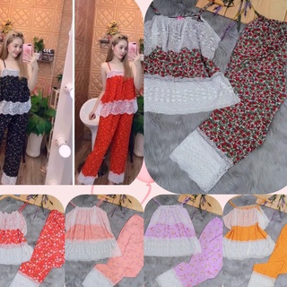 đồ bộ 2 dây nữ quần ống đứng 🌹FREESHIP😘😘sét bộ  Lụa 2 dây phối ren quần dài có túi