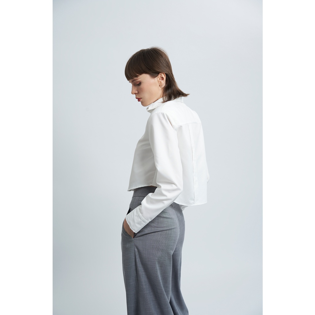 Áo sơ mi croptop độn vai KHÂU BY CQ Bernadina