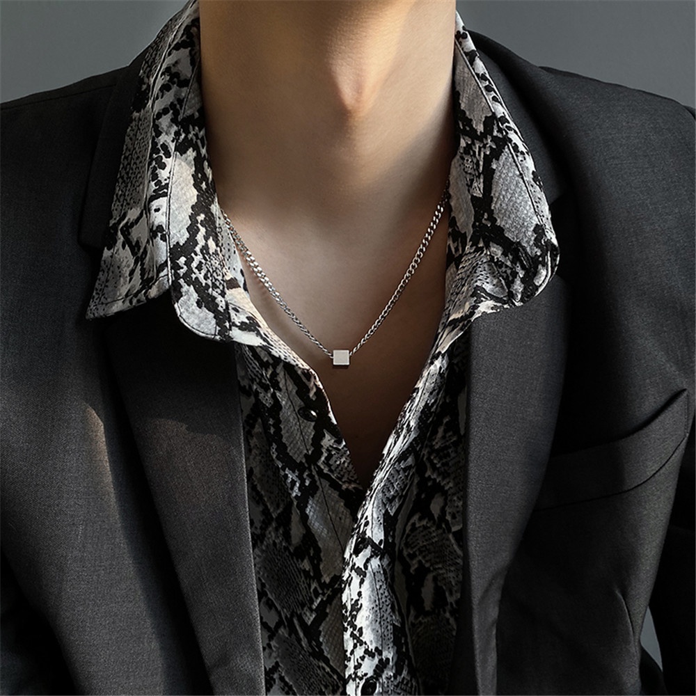 Wang Yibo Vòng cổ đeo cổ mặt vuông chính hãng thời trang cho nam và nữ