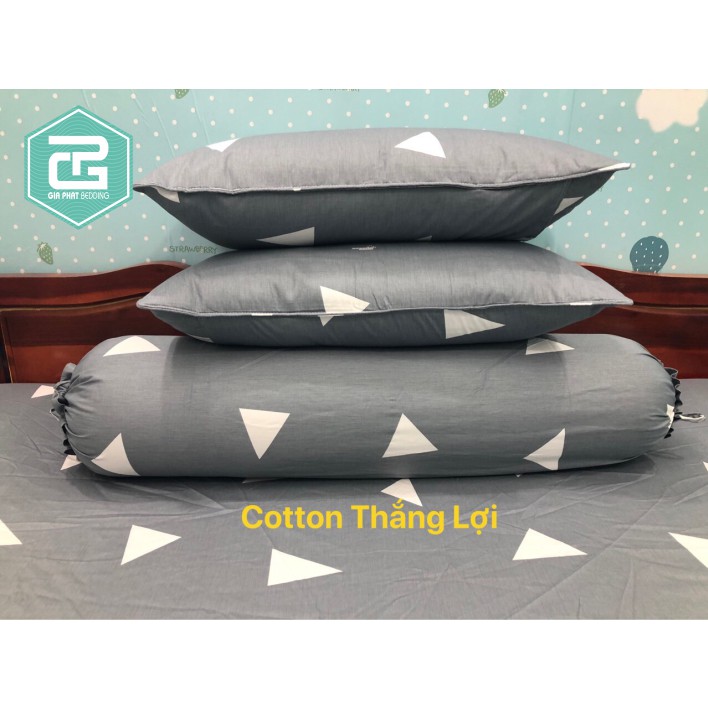 Bộ ga gối Thắng lợi cotton 100% hàng chuẩn có in logo mẫu tam giác xám