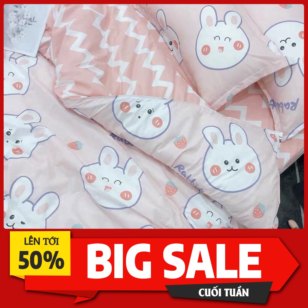 Bộ Vỏ Chăn Kèm Ga Gối Cotton Poly Nhập Mẫu Thỏ Hồng