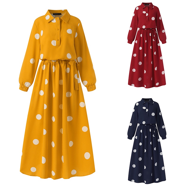 Đầm Maxi Zanzea họa tiết chấm bi thời trang hồi giáo dành cho nữ