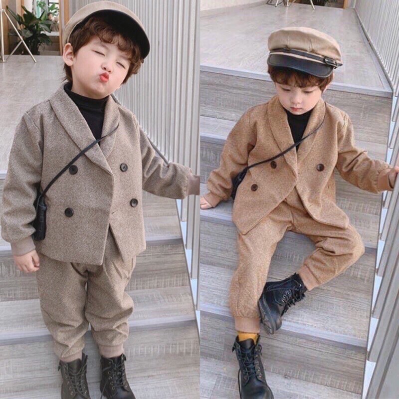 Bộ đồ bé trai BERNIE set vest dạ 2 màu Hàn Quốc cho bé 10-23kg-B129