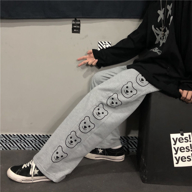 Quần Thể Thao Nữ Ống Rộng In Hình Gấu Thời Trang Hàn Quốc 2020