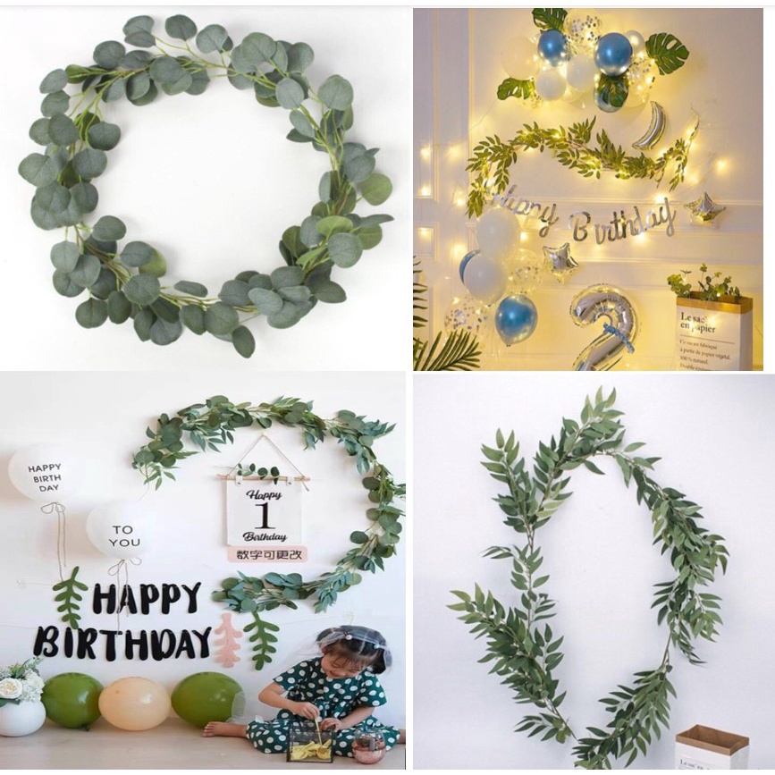 Dây lá bạch đàn, dây lá olive (ôliu), dây lá táo decor trang trí sinh nhật, happy birtdhay, thôi nôi, phòng cưới