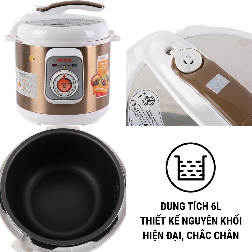 Nồi áp suất điện Goldsun EP-GHP60G dung tích 6 lít - Hàng chính hãng, bảo hành 12 tháng