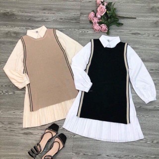 Set váy sơ mu đuôi cá kèm gile len viền nhũ