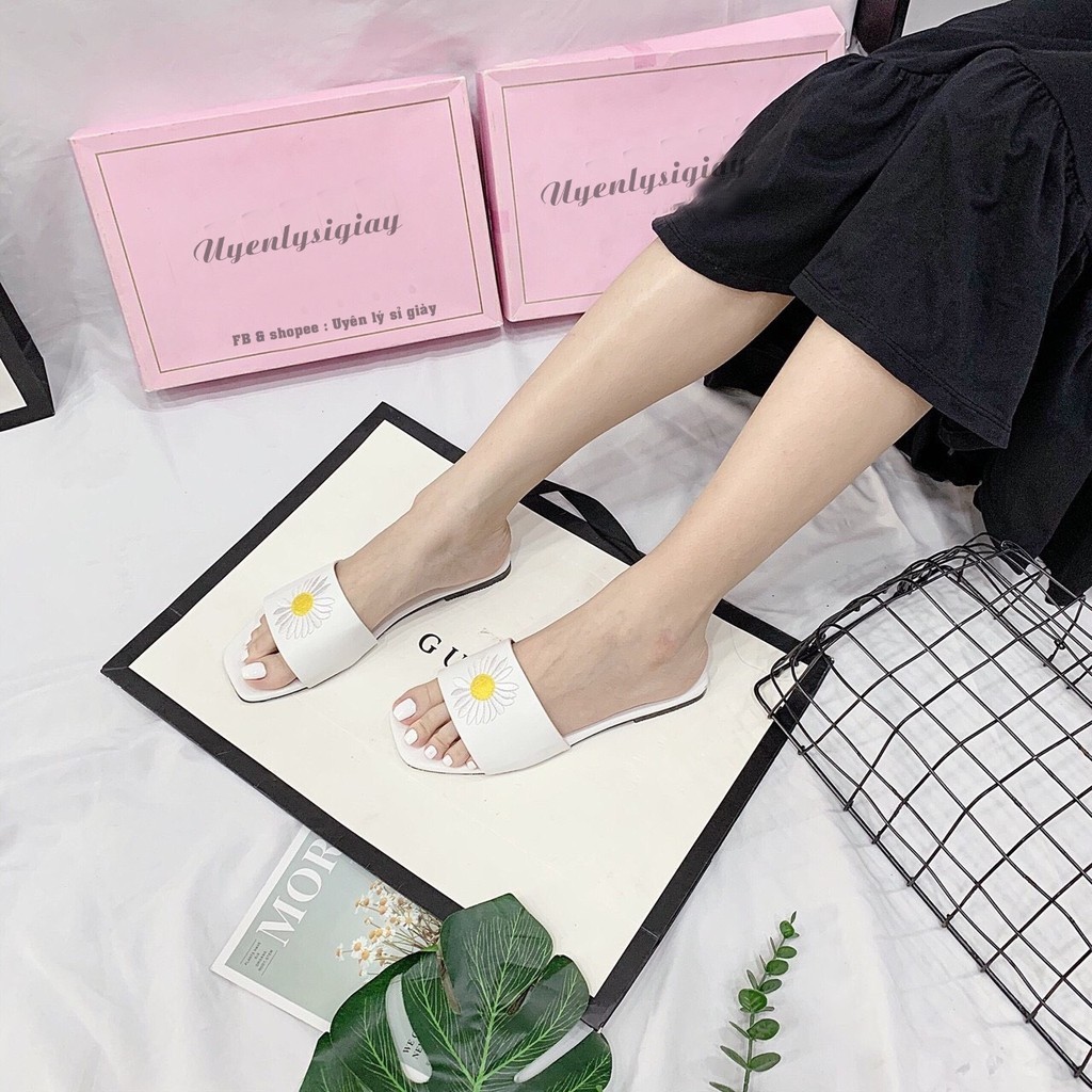 Dép lê nữ quai ngang hoa cúc phong cách Hàn quốc đủ màu