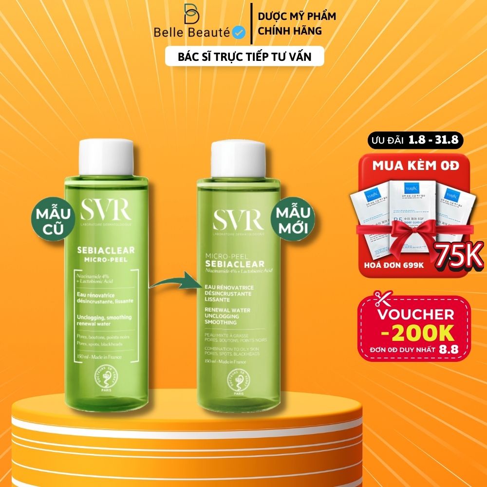 Toner SVR Sebiaclear Micro-Peel 150ml Giúp Tẩy Tế Bào Chết Se Khít Lỗ Chân Lông và Giảm Mụn | CHÍNH HÃNG