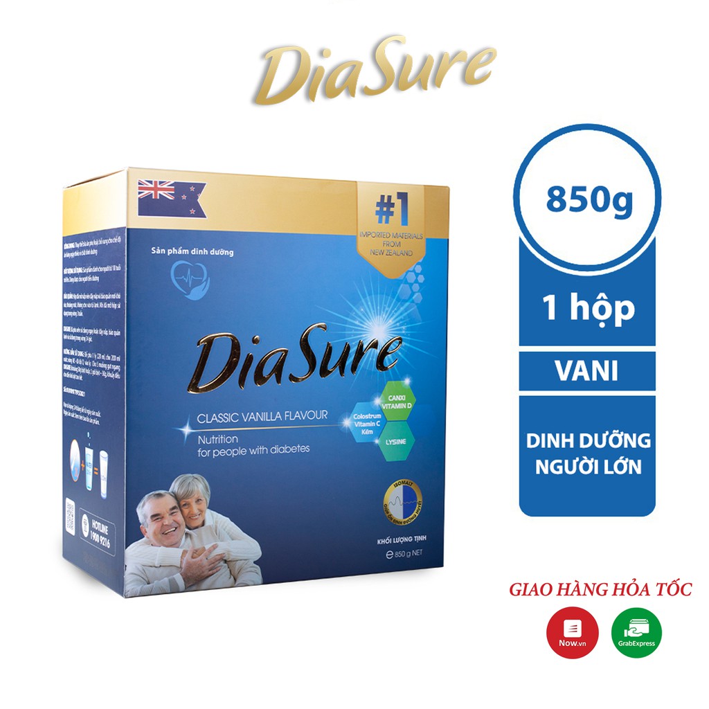 Sữa non DiaSure chính hãng hộp giấy 850g - Cung cấp dinh dưỡng toàn diện cho người bị tiểu đường