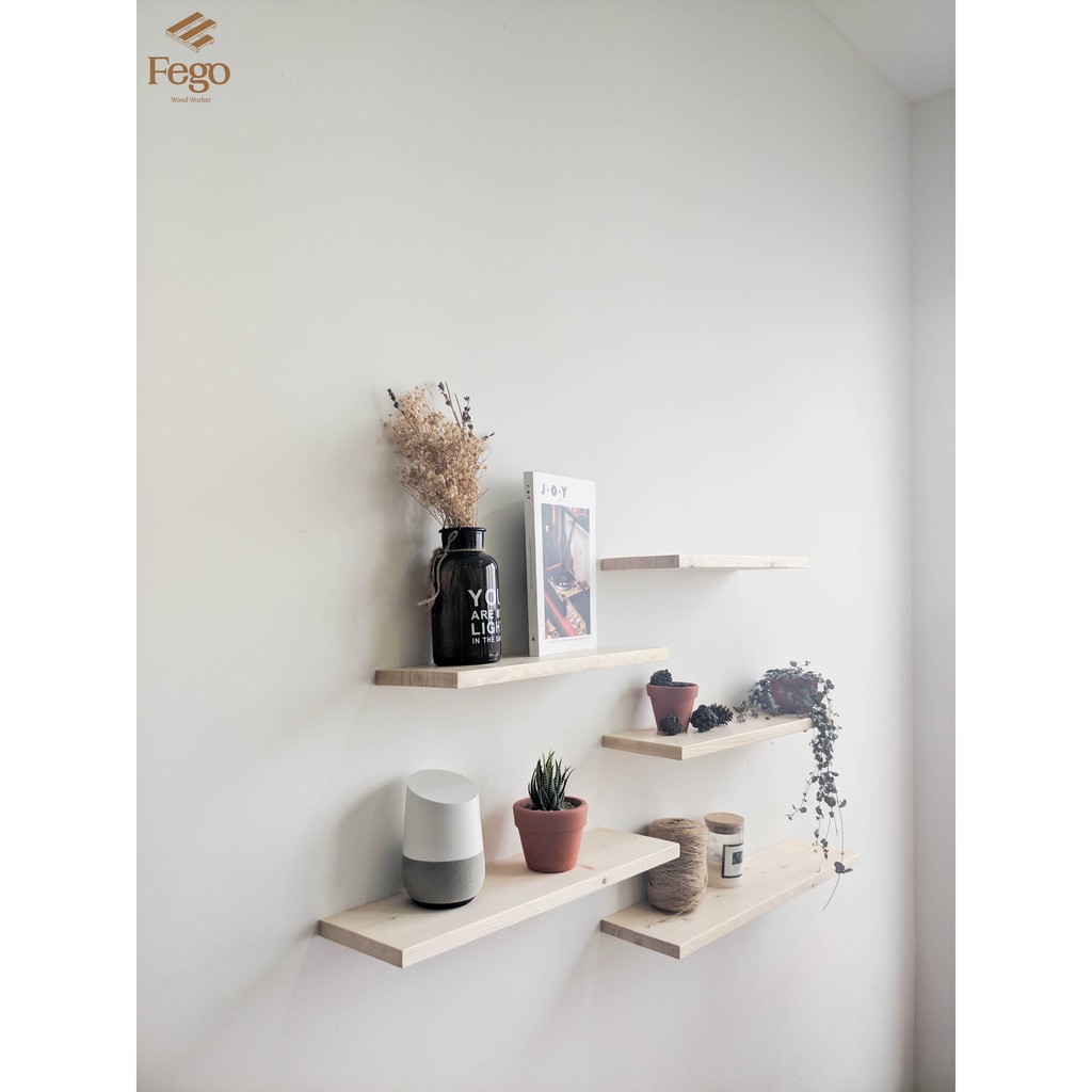 Bộ kệ gỗ treo tường thanh ngang rộng 15cm FEGO/ Giá gắn tường decor trang trí nhà cửa bền đẹp