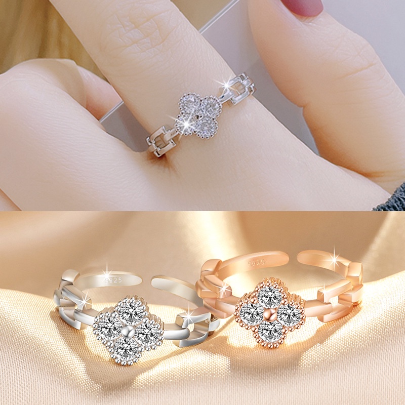 Nhẫn Hở Mạ Bạc 925 Hình Vương Miện Đính Đá Zircon