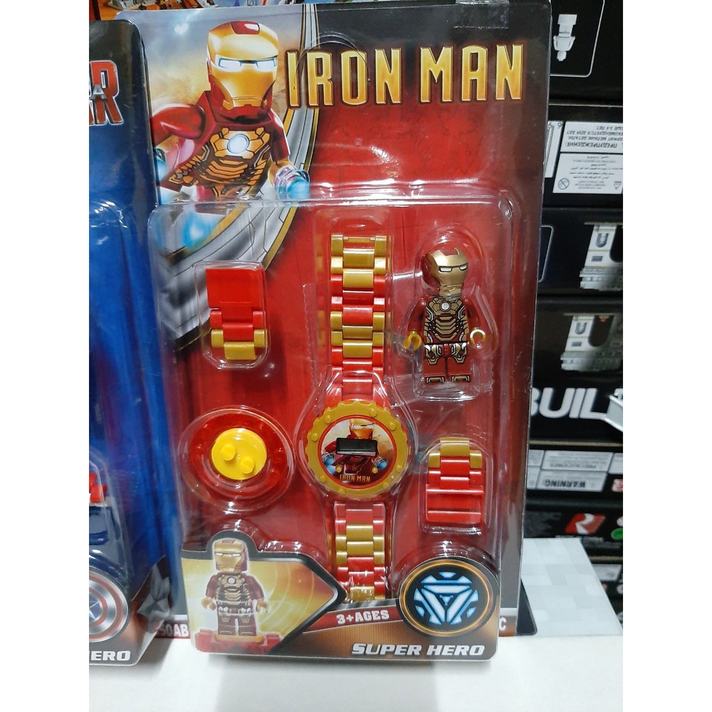 rẻ (CÓ SẴN) Đồng hồ điện tử lắp ráp lego Iron man, Spider-man,Capatain America ,Anna,Cinderella,Aurora, Elsa