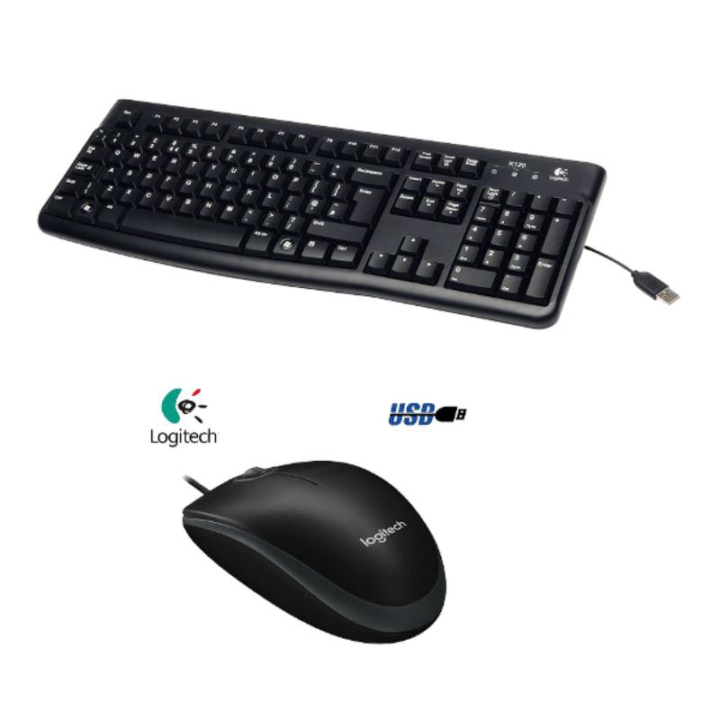 Bộ Bàn Phím Và Chuột Có Dây Logitech K120 + B100 - Hàng Chính Hãng BH 3 Năm
