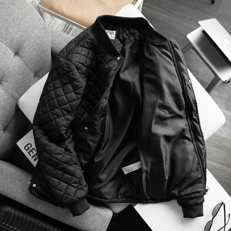 Áo khoác Bomber Jacket ZR man trần trám siêu đẹp khoá cúc bấm VNXK