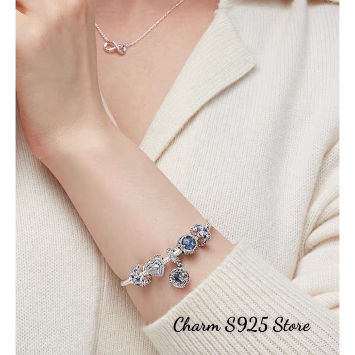 BỘ VÒNG TAY PAN ALE DÂY MỀM MIX 5 HẠT CHARM BẦU TRỜI TRĂNG SAO BẠC S925 THUẦN KHIẾT