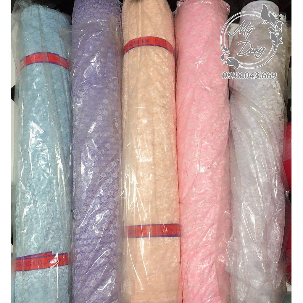 [Nhiều màu] Vải ren lưới thêu hoa khổ 90cm
