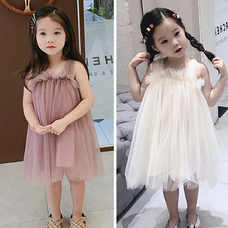 Đầm công chúa sát nách màu trơn cho bé