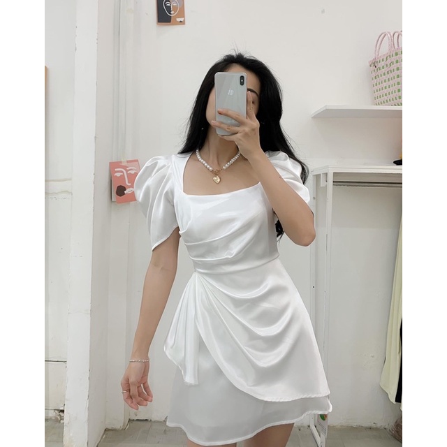 Đầm phi bèo nhún hông