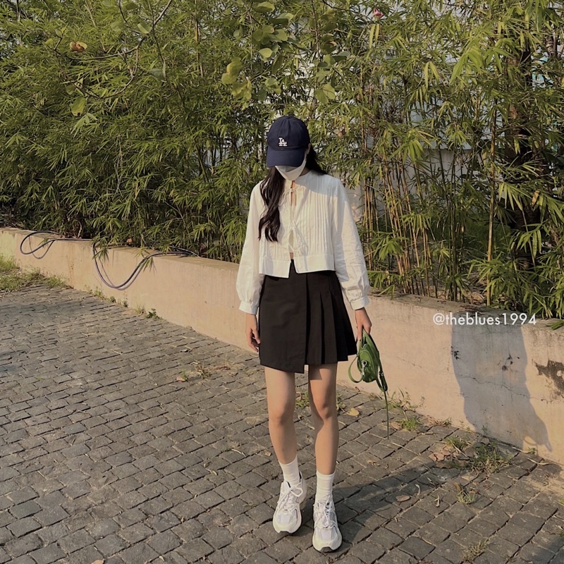 [ ẢNH THẬT KÈM VIDEO ] Áo Sơ Mi Trắng Thô Xếp Li Trước Dáng Croptop Cột Dây | BigBuy360 - bigbuy360.vn