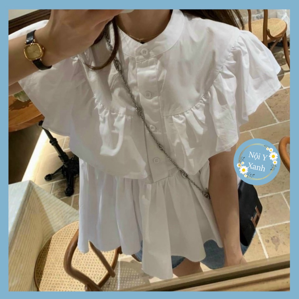 Áo cộc sơ mi cổ trụ_073 chất mát, phom đẹp, nội y xanh