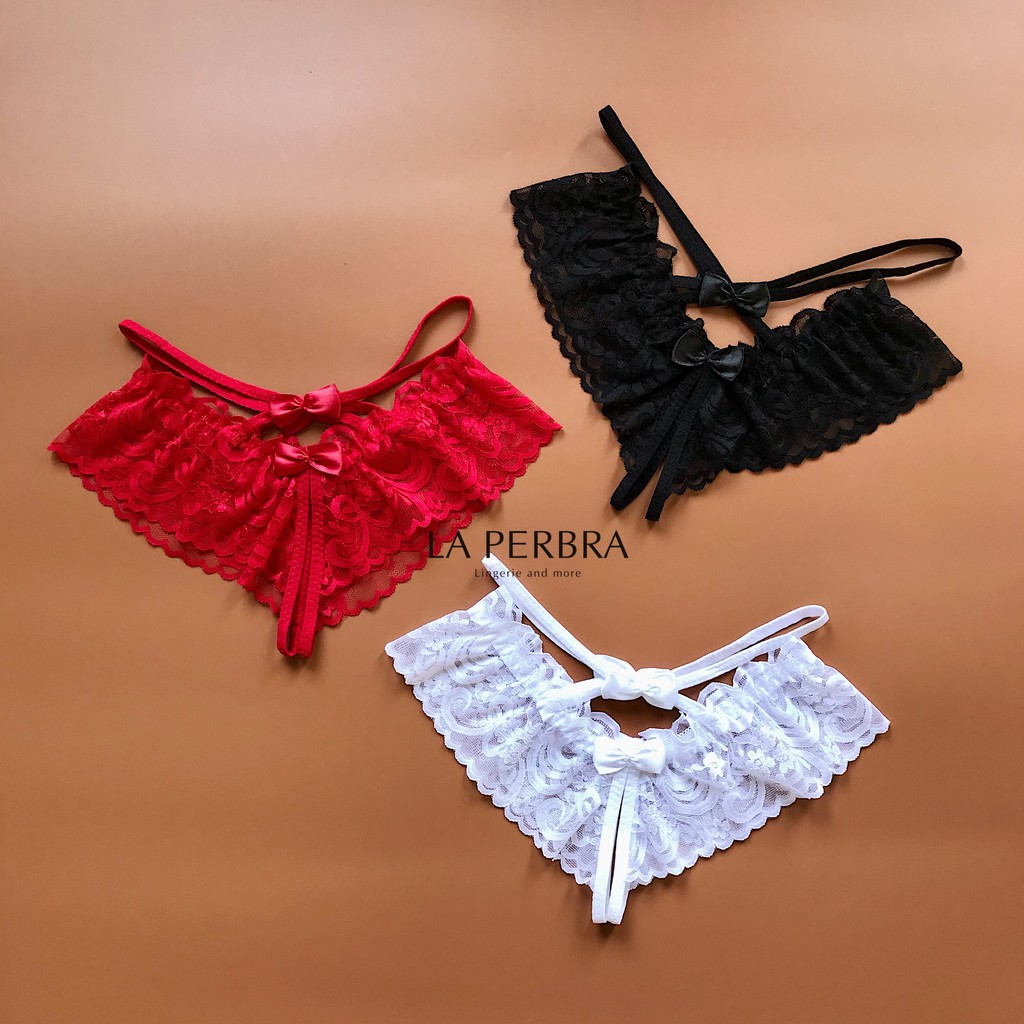 Quần Lót Ren Xẻ Đáy 2 Nơ Sexy La Perbra - X04
