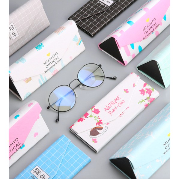 (hình Thật) (20 Mẫu) Hộp Đựng Kính Gấp Gọn Tam Giác Nhiều Họa Tiết Dễ Thương Bukao