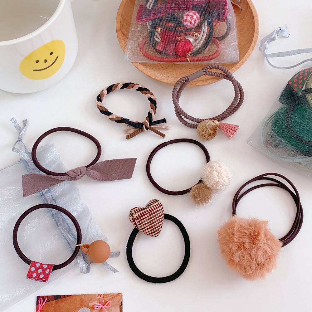 Set 7 dây cột tóc Hàn Quốc theo tone màu nhiều mẫu mã xinh xắn cho nữ