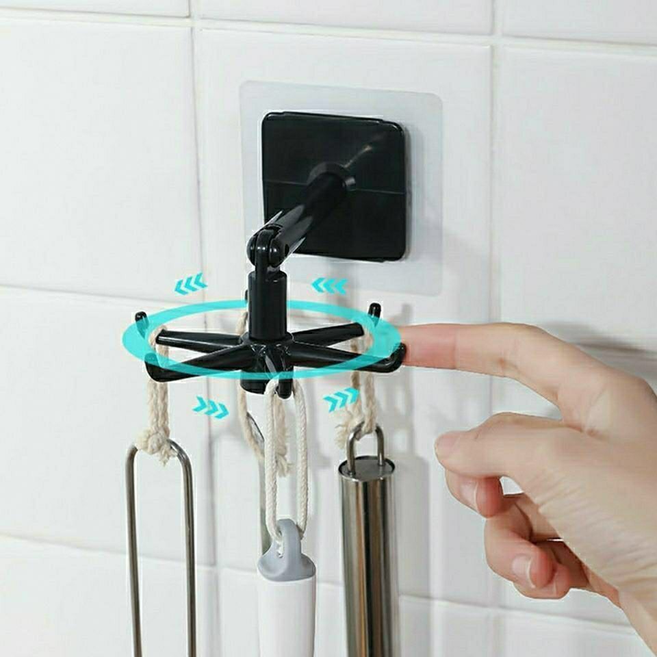 Móc Dán Tường 6 Nhánh, Xoay 360 Độ, Vật Liệu ABS Cao Cấp-Phụ kiện đồ dùng nhà bếp thông dụng.