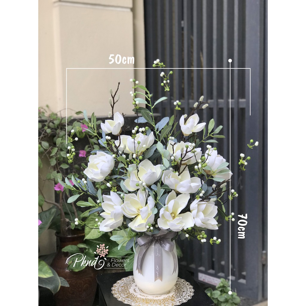 Bình hoa giả mộc lan chất PU cao cấp trang trí phòng khách đẹp PKND FLOWERS & DECOR BH91