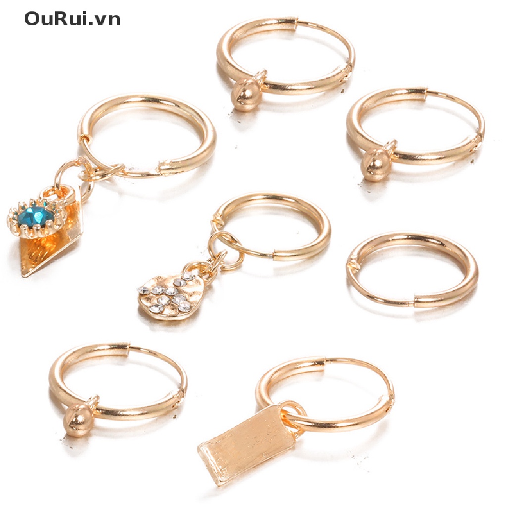 Set 7 Khuyên Tai Đính Đá Pha Lê Phong Cách punk