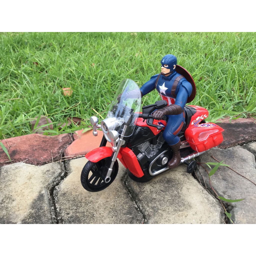 siêu nhân cưỡi moto Captain America chay pin có đèn, nhạc