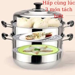Nồi hấp 3 tầng 2 tầng,Nồi hấp innox dùng cho bếp từ bếp ga bếp hồng ngoại kèm 2 tầng vỉ hấp