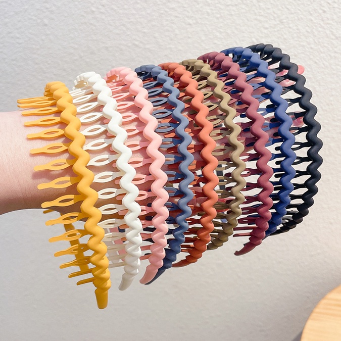 Băng Đô Cài Tóc Màu Trơn Gợn Sóng Đơn Giản Cho Nữ