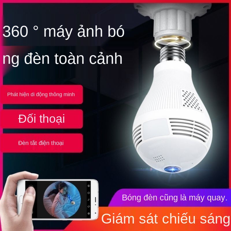 Bulb camera giám sát nhà 360 độ không dây WiFi điện thoại di động từ xa quan ban đêm nét cao <