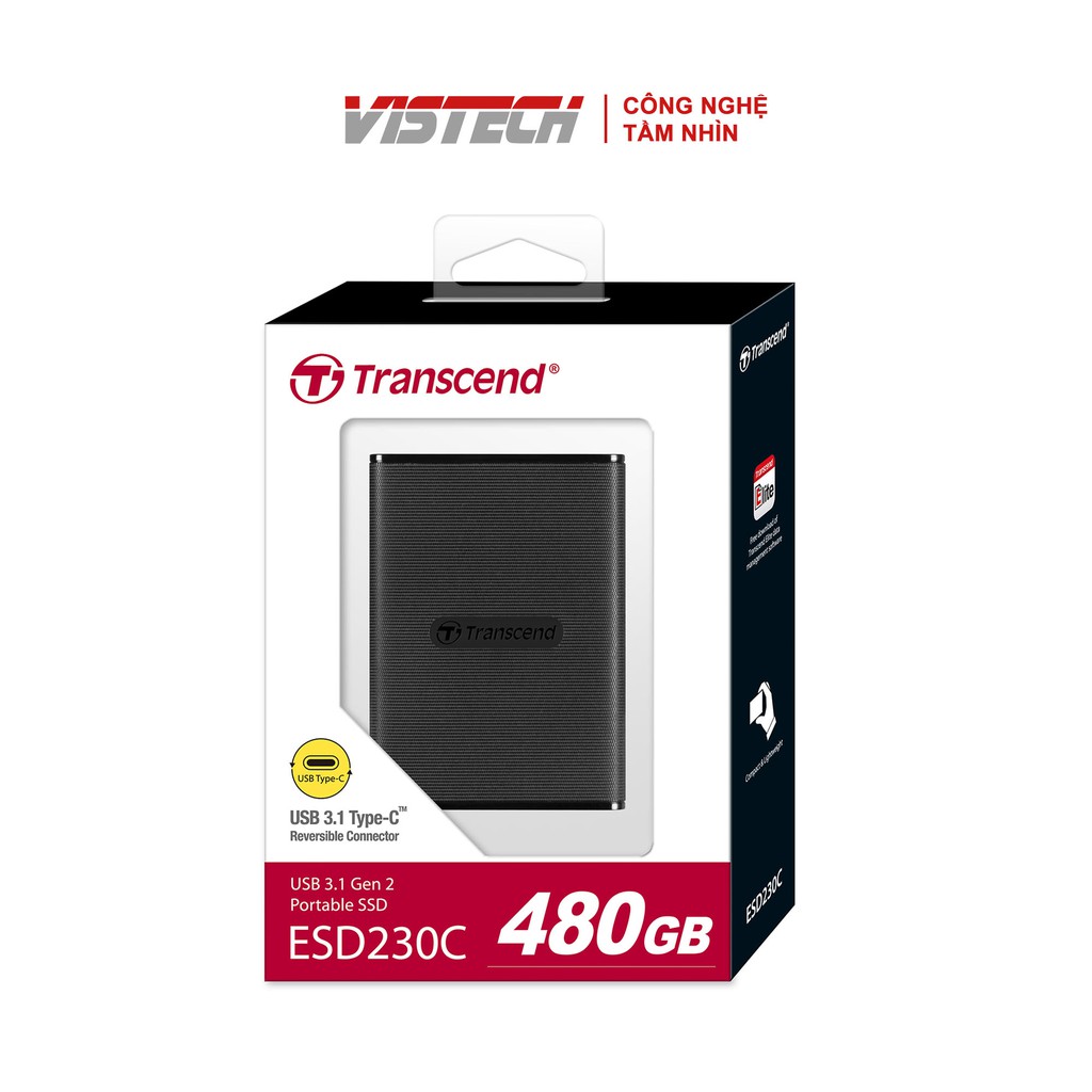 [Mã ELMALL300 giảm 7% đơn 500K] Ổ cứng di động SSD Transcend ESD230C 480GB 2.5" USB Type C