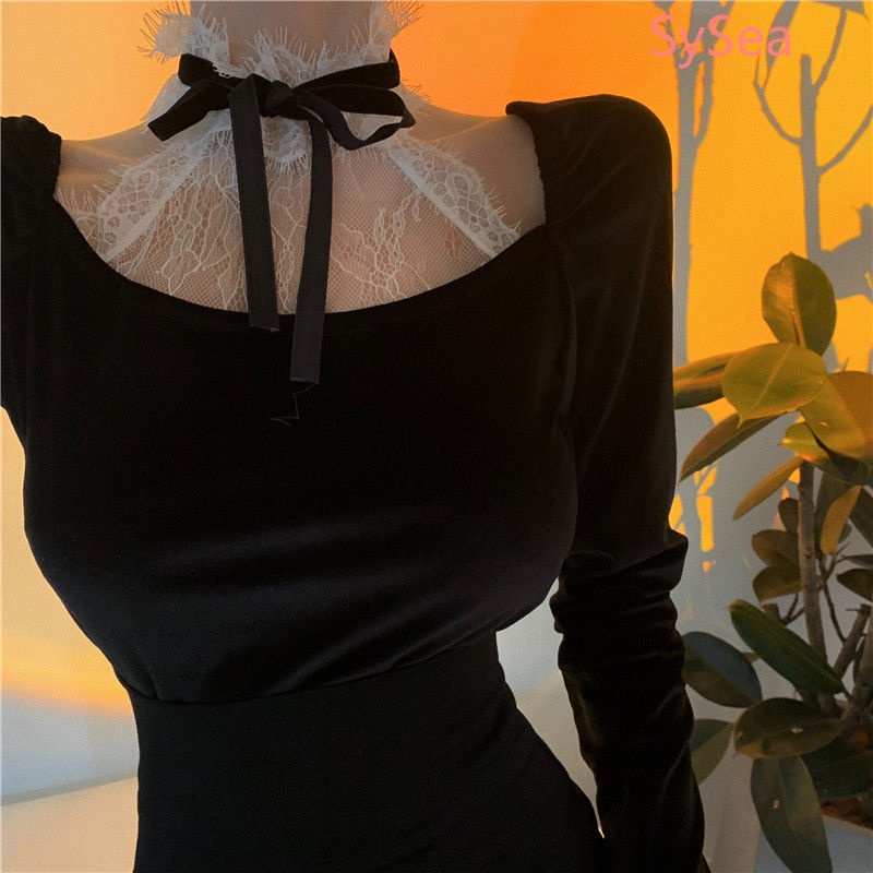 Áo Nhung Phối Ren Phong Cách Retro Cho Nữ