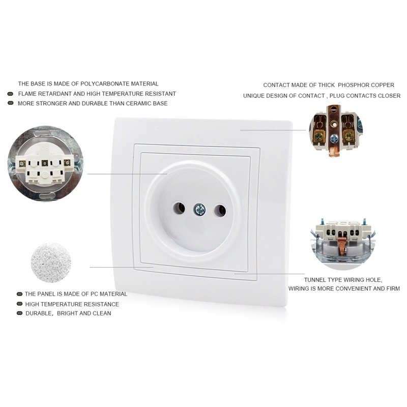 Ổ Cắm Điện Gắn Tường Chuẩn EU 250V / 16A