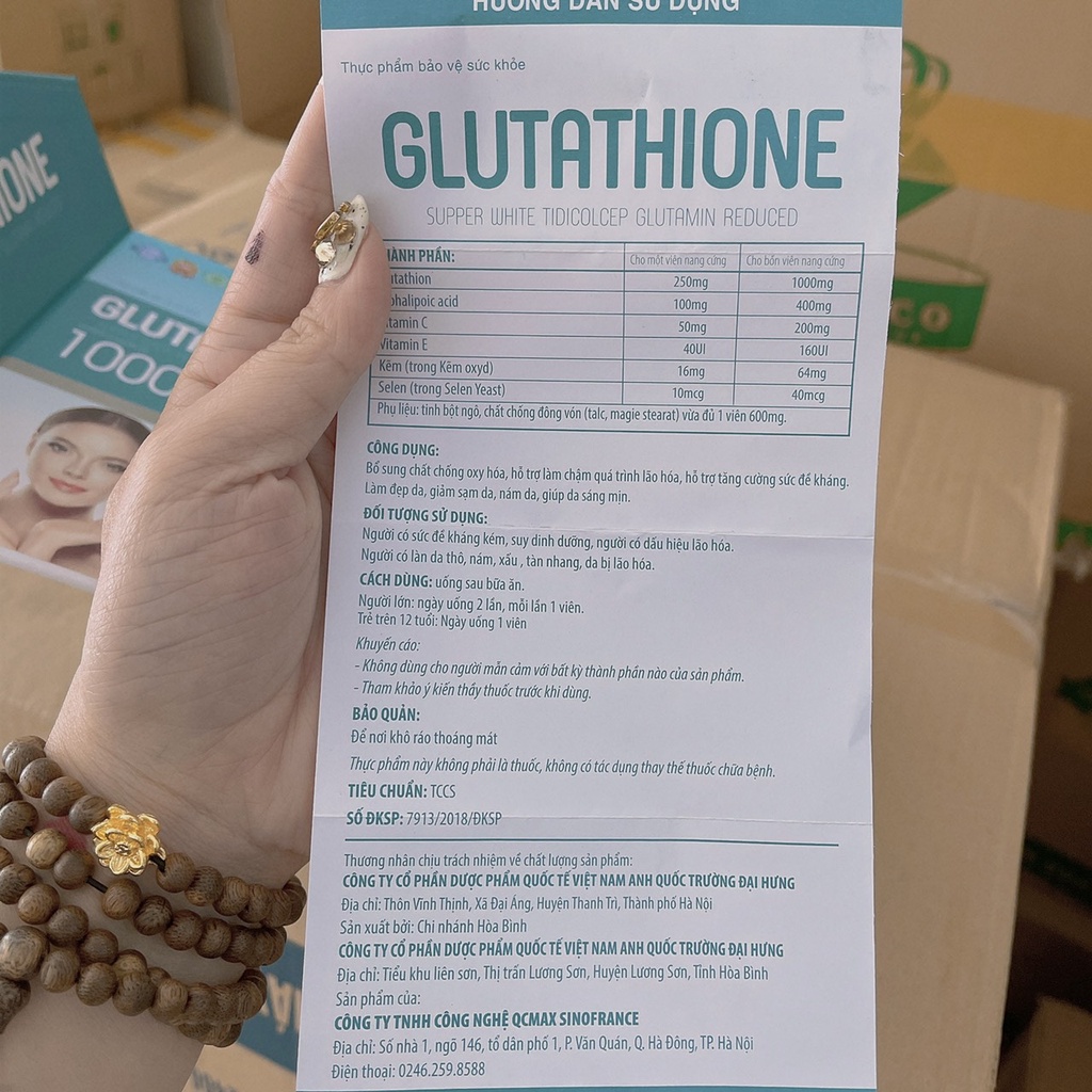 Viên uống Trắng Da Glutathione 1000mg Lọ 30v