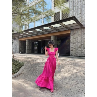 Váy maxi 2 dây dáng dài cúp ngực hở eo, đầm tay bèo dúm váy đuôi cá dây buộc lưng nhiều màu xinh xắn