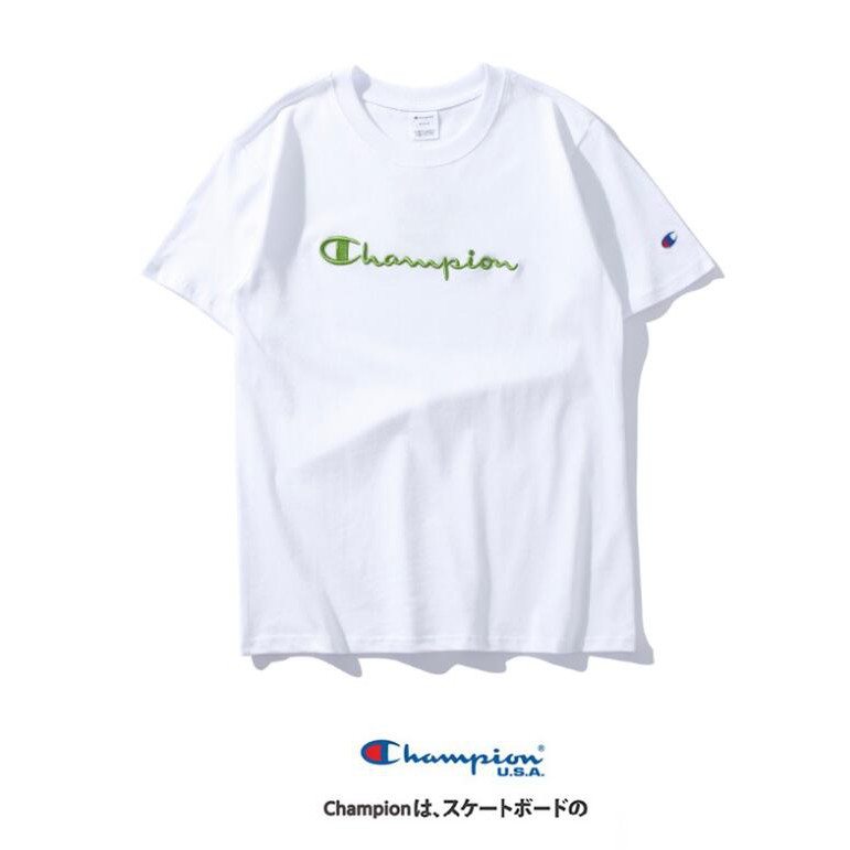 Áo thun cotton tay ngắn thêu chữ Champion thời trang năng động cho nam và nữ