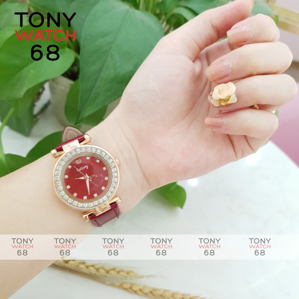 Đồng hồ nữ Gogoey đẹp dây da đỏ mặt ngọc thiên nga chống nước chính hãng Tony Watch 68 | BigBuy360 - bigbuy360.vn