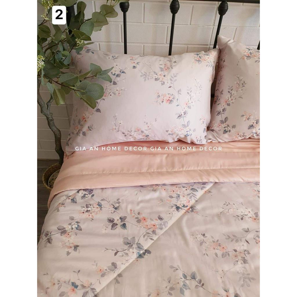 Full set mền tencel lyocell họa tiết hoa chất liệu cực kỳ mềm mát, thấm hút mồ hôi tốt.