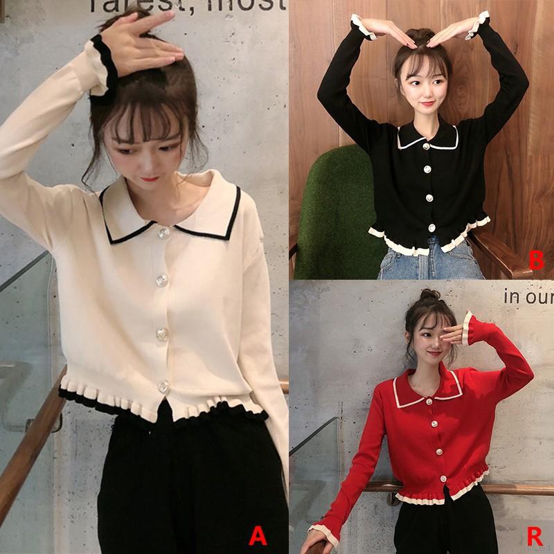 Áo sơ mi nữ tay dài cổ bẻ viền bèo thời trang