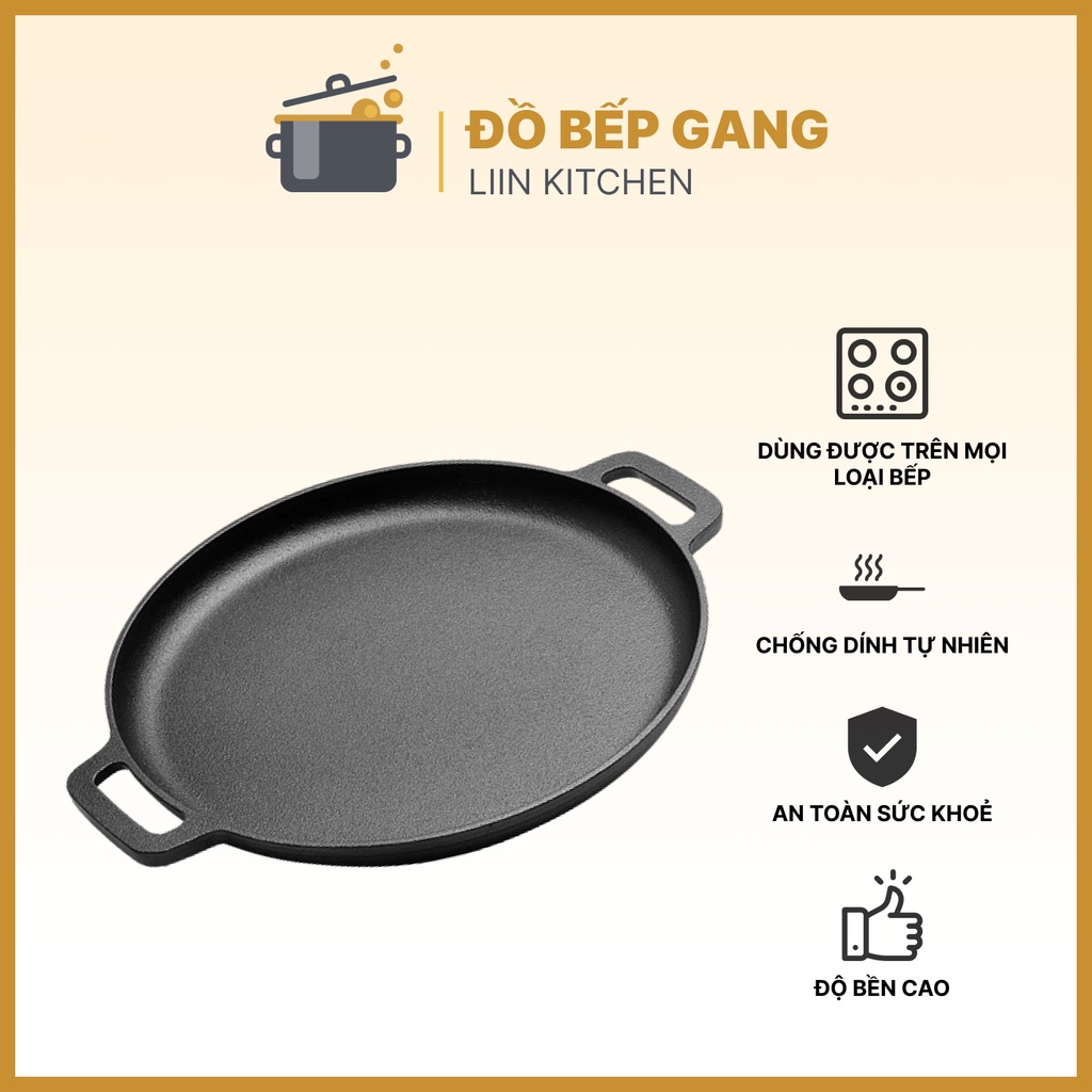 Chảo Gang Nướng Thịt Chống Dính BBQ, Chống Dính Tự Nhiên Dùng Được Bếp Từ