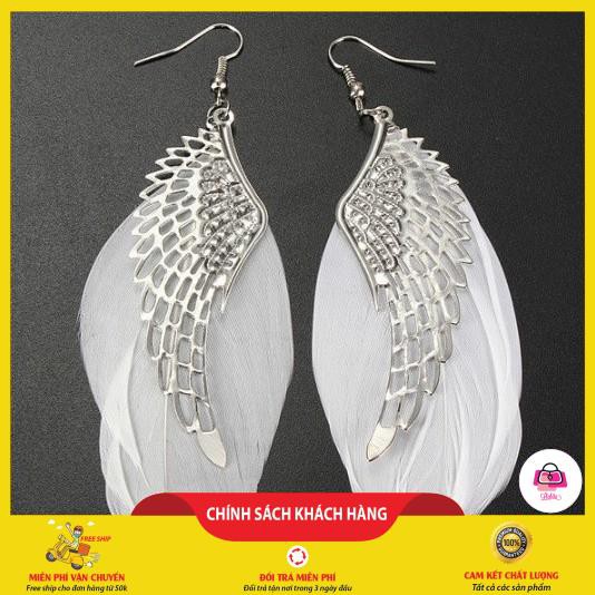 Hoa tai hình đôi cánh đính lông vũ thời thượng