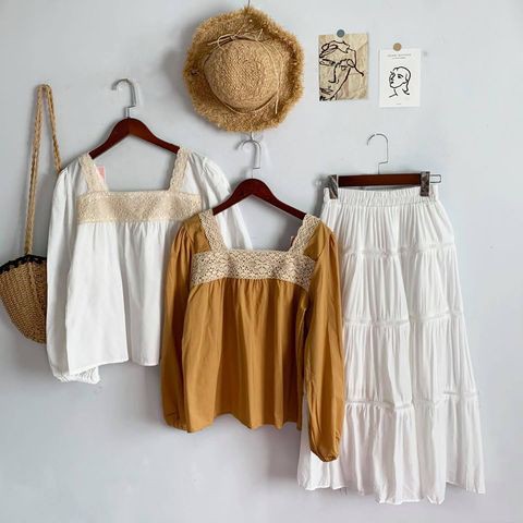 áo thô ren cổ vuông